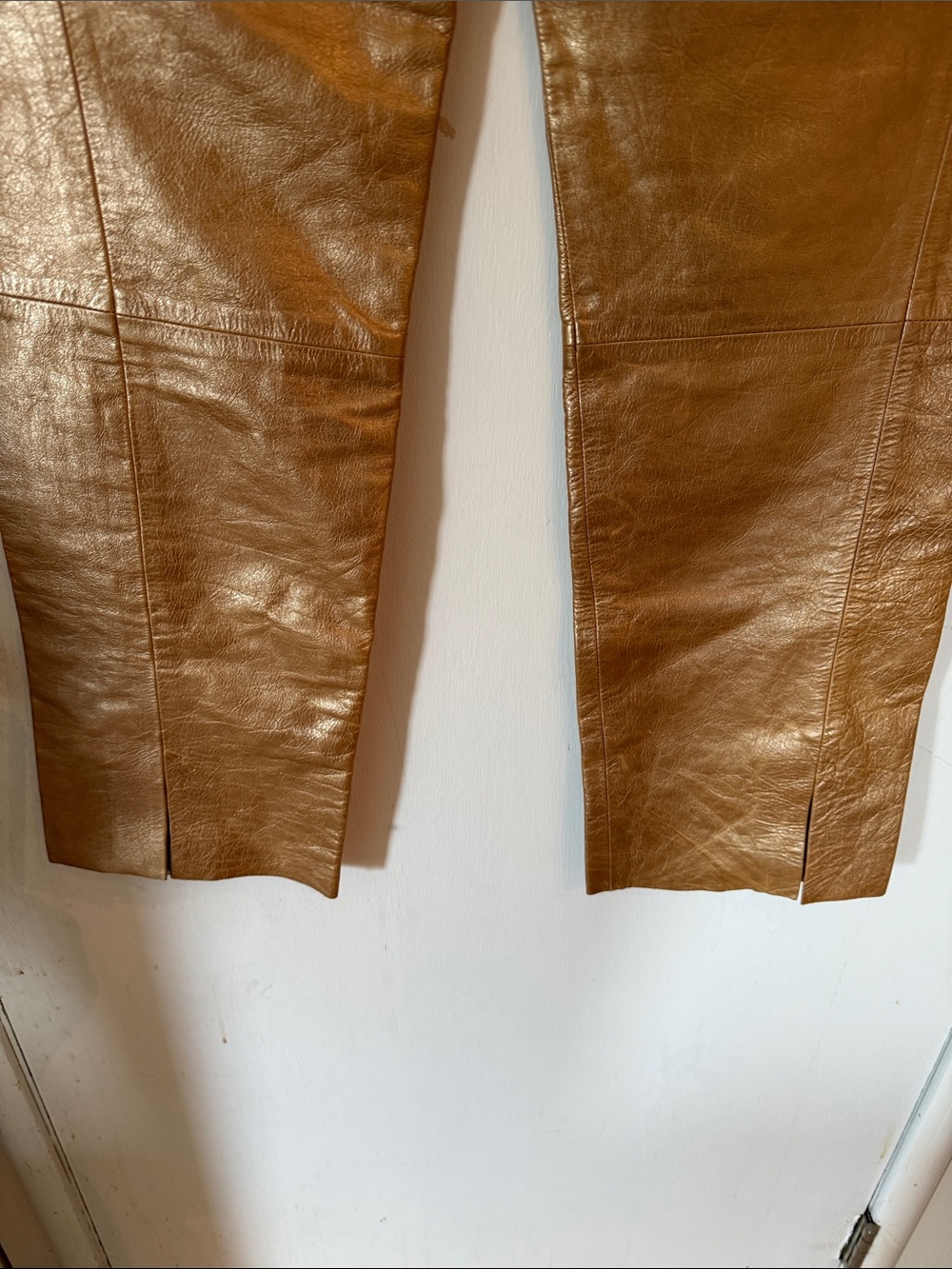 Banana Republic Vintage Gold Genuine Leather Pants Lined Split Leg | Size 6 - Picture 7 of 13